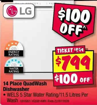 JB Hi-Fi LG 14 Place QuadWash Dishwasher offer