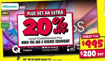 JB Hi-Fi Hisense 65" 4K Hi-QLED Smart TV offer