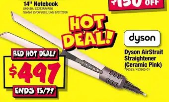 JB Hi-Fi Dyson AirStrait Straightener (Ceramic Pink) offer