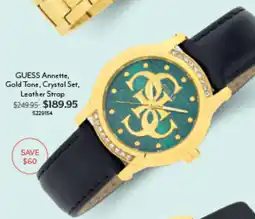 Angus & Coote GUESS Annette, Gold Tone, Crystal Set, Leather Strap offer