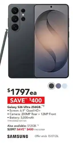 Harvey Norman Samsung Galaxy S26 Ultra 256GB offer