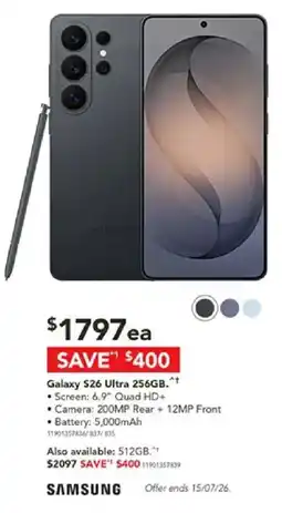Harvey Norman Samsung Galaxy S26 Ultra 256GB offer