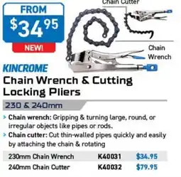 Kincrome Kincrome Chain Wrench & Cutting Locking Pliers offer