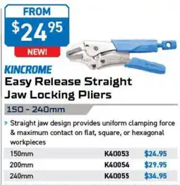 Kincrome Kincrome Easy Release Straight Jaw Locking Pliers offer