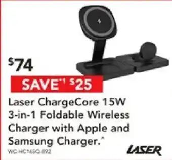 Harvey Norman Laser ChargeCore 15W 3-in-1 Foldable Wireless Charger with Apple and Samsung Charger offer
