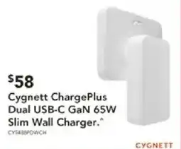 Harvey Norman Cygnett ChargePlus Dual USB-C GaN 65W Slim Wall Charger offer