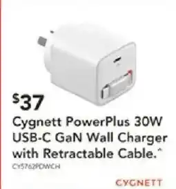 Harvey Norman Cygnett PowerPlus 30W USB-C GaN Wall Charger with Retractable Cable offer