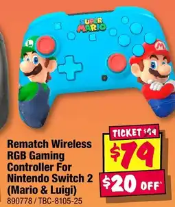 JB Hi-Fi Rematch Wireless RGB Gaming Controller For Nintendo Switch 2 Mario & Luigi offer
