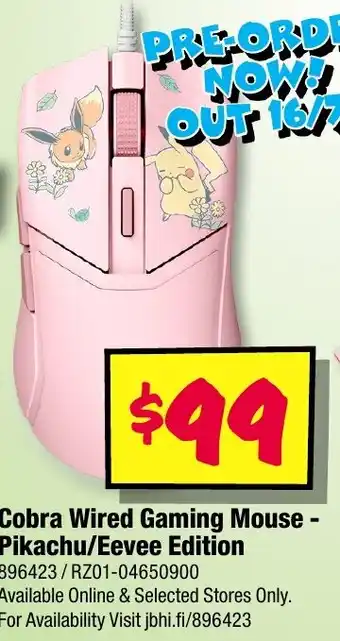 JB Hi-Fi Cobra Wired Gaming Mouse - Pikachu/Eevee Edition offer