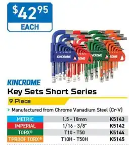 Kincrome Kincrome Key Sets Short Series offer