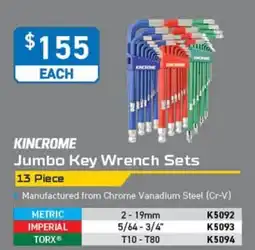 Kincrome Kincrome Jumbo Key Wrench Sets offer