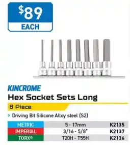 Kincrome Kincrome Hex Socket Sets Long offer