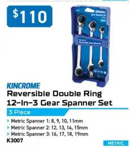 Kincrome Kincrome Reversible Double Ring 12-In-3 Gear Spanner Set offer