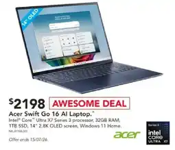 Harvey Norman Acer Swift Go 16 Al Laptop offer