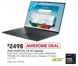 Harvey Norman Acer Swift Go 16 Al Laptop offer