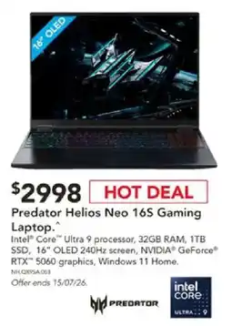 Harvey Norman Predator Helios Neo 16S Gaming Laptop offer
