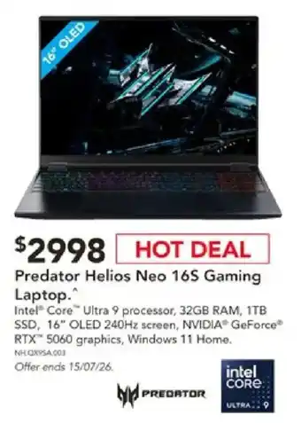 Harvey Norman Predator Helios Neo 16S Gaming Laptop offer