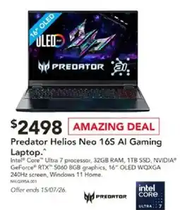 Harvey Norman Predator Helios Neo 16S AI Gaming Laptop offer