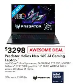 Harvey Norman Predator Helios Neo 16S AI Gaming Laptop offer
