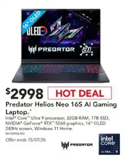 Harvey Norman Predator Helios Neo 16S AI Gaming Laptop offer