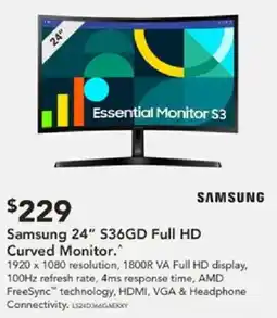 Harvey Norman Samsung 24" S36GD Full HD Curved Monitor offer