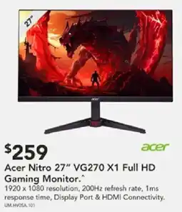 Harvey Norman Acer Nitro 27" VG270 X1 Full HD Gaming Monitor offer