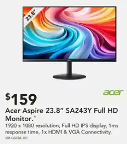 Harvey Norman Acer Aspire 23.8" SA243Y Full HD Monitor. offer