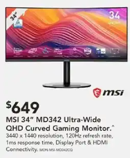 Harvey Norman MSI 34" MD342 Ultra-Wide QHD Curved Gaming Monitor offer