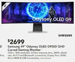 Harvey Norman Samsung 49" Odyssey OLED G95SD QHD Curved Gaming Monitor offer