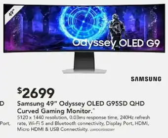 Harvey Norman Samsung 49" Odyssey OLED G95SD QHD Curved Gaming Monitor offer