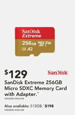 Harvey Norman SanDisk Extreme 256GB Micro SDXC Memory Card with Adapter offer