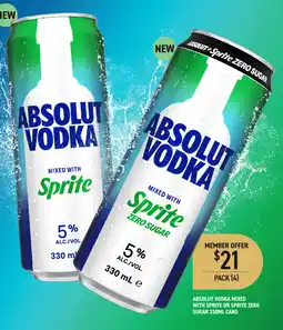 Dan Murphy's Absolut Vodka Mixed with Sprite or Sprite Zero Sugar offer