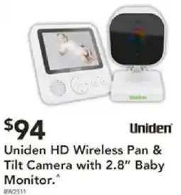 Harvey Norman Uniden HD Wireless Pan & Tilt Camera with 2.8" Baby Monitor offer