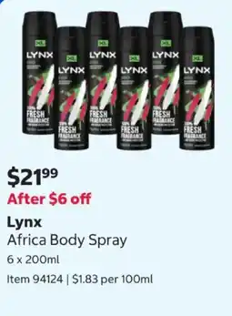 Costco Lynx Africa Body Spray offer