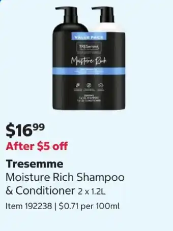 Costco Tresemmé Moisture Rich Shampoo & Conditioner offer