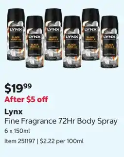 Costco Lynx Fine Fragrance 72Hr Body Spray offer