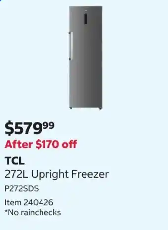 Costco TCL 272L Upright Freezer offer