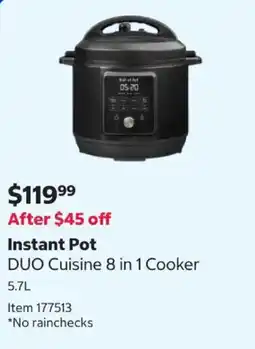 Costco Instant Pot DUO Cuisine 8 in 1 Cooker offer