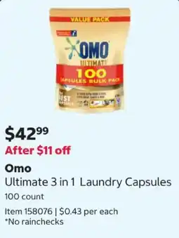 Costco Omo Ultimate 3 in 1 Laundry Capsules offer