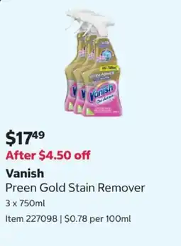 Costco Vanish Preen Gold Stain Remover offer