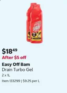 Costco Easy Off Bam Drain Turbo Gel offer