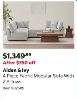 Costco Aiden & Ivy 4 Piece Fabric Modular Sofa With 2 Pillows offer