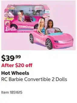 Costco Hot Wheels RC Barbie Convertible 2 Dolls offer