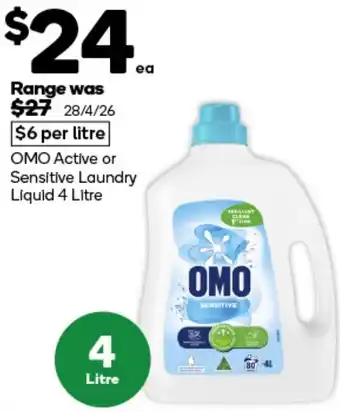 Woolworths OMO Active or Sensitive Laundry Liquid offer
