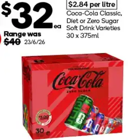 Woolworths Coca-Cola Classic, Diet or Zero Sugar lea Soft Drink offer