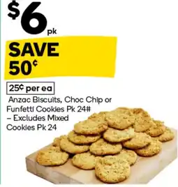 Woolworths Anzac Biscuits, Choc Chip or Funfetti Cookies offer