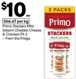 Woolworths Primo Stackers Mild Salami Cheddar Cheese & Crackers offer