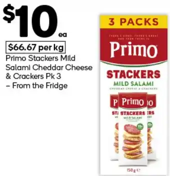 Woolworths Primo Stackers Mild Salami Cheddar Cheese & Crackers offer
