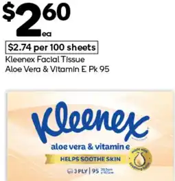 Woolworths Kleenex Facial Tissue Aloe Vera & Vitamin E offer