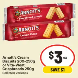 IGA Arnott's Cream Biscuits or Vita-Weat Crispbreads offer